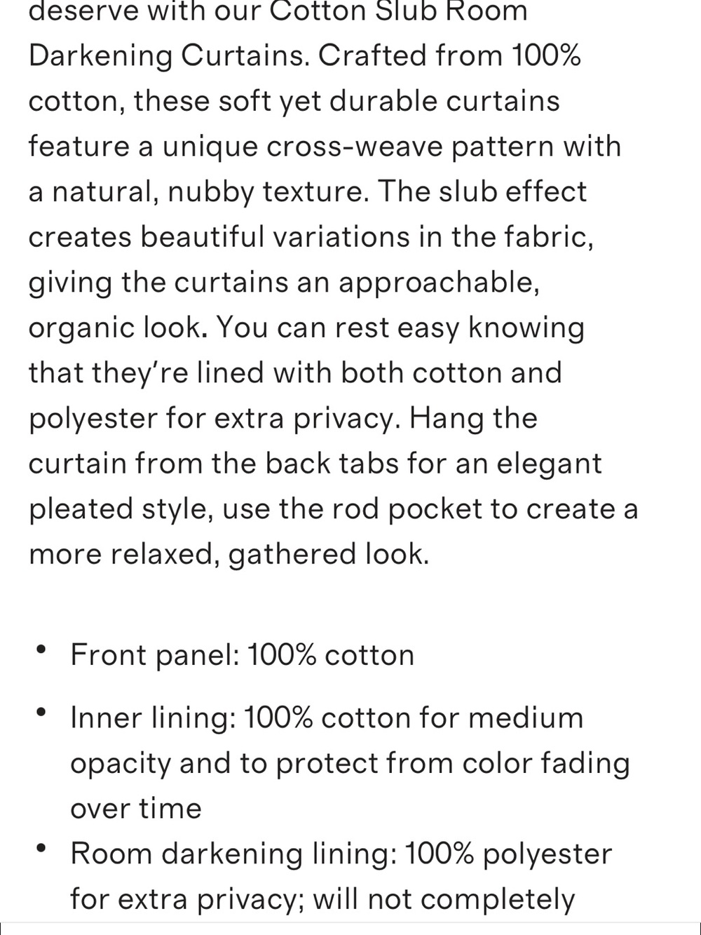 Quince Cloud grey Cotton Slub Curtain Panel 48x96 Room Darkening - Picture 9 of 9